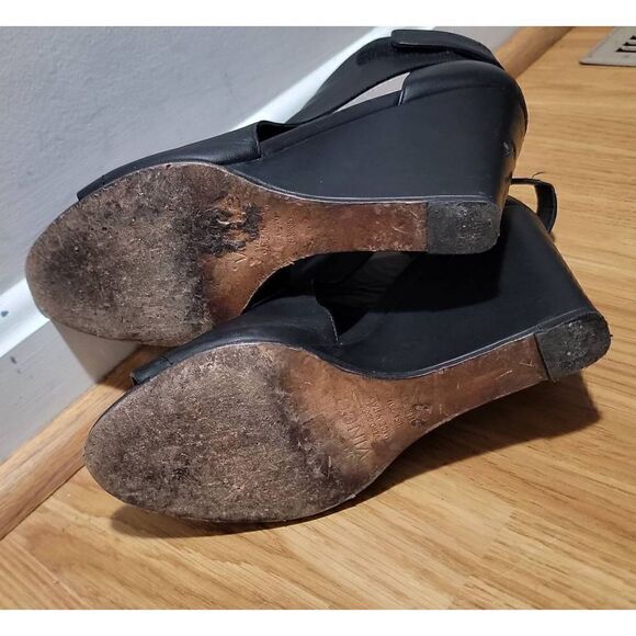 Vince Katie Leather Open Toe Wedge 8.5 - Picture 8 of 9